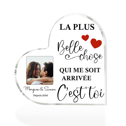 Plaque Acrylique en Forme de Coeur Texte avec Année et Photo Personnalisées | Jessemade