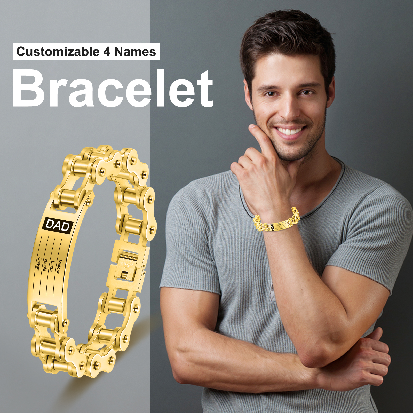 Bracelet Gourmette Pour Homme En Acier Tressé – Personnalisation Prénom Et Date