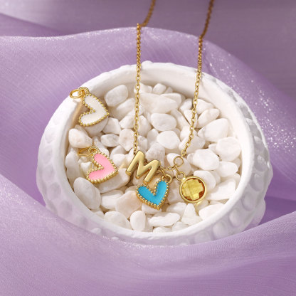 Collier Enfants Bébé Collier Cœur 1 Pierre de Naissance et 1 Lettre pour Fille Filleule