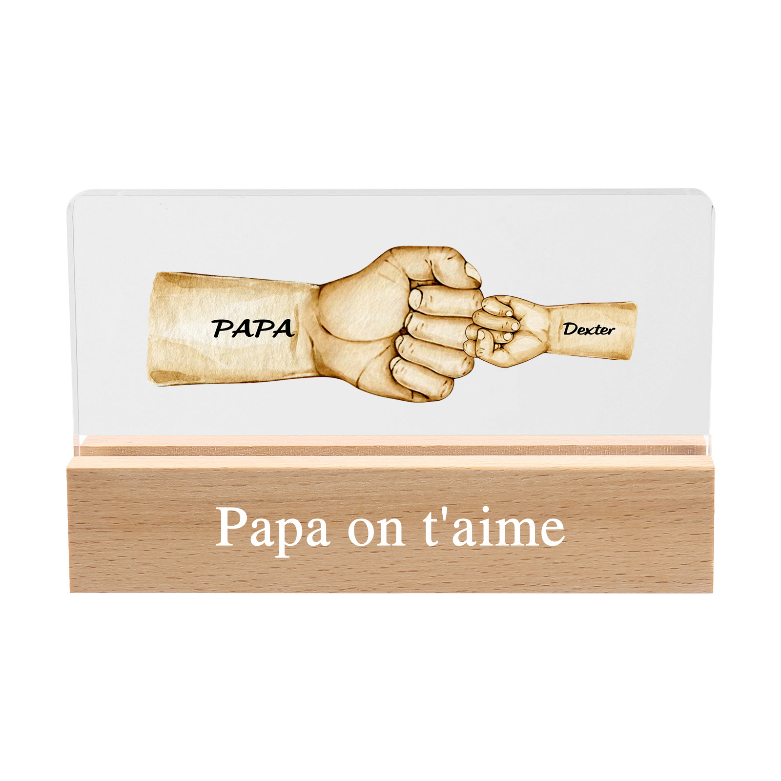À mon Papa/Papi- Lampe de chevet LED Poings 2 Prénoms Personnalisés avec Texte