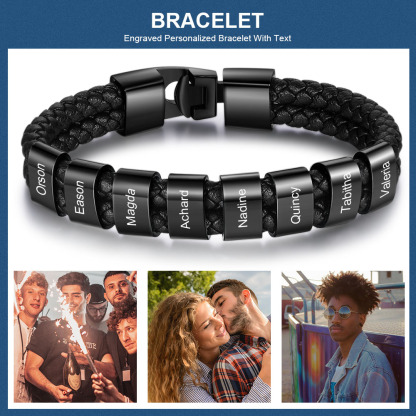 Bracelet Cuir tressé 8 Perles Prénom Personnalisé Bracelet Homme