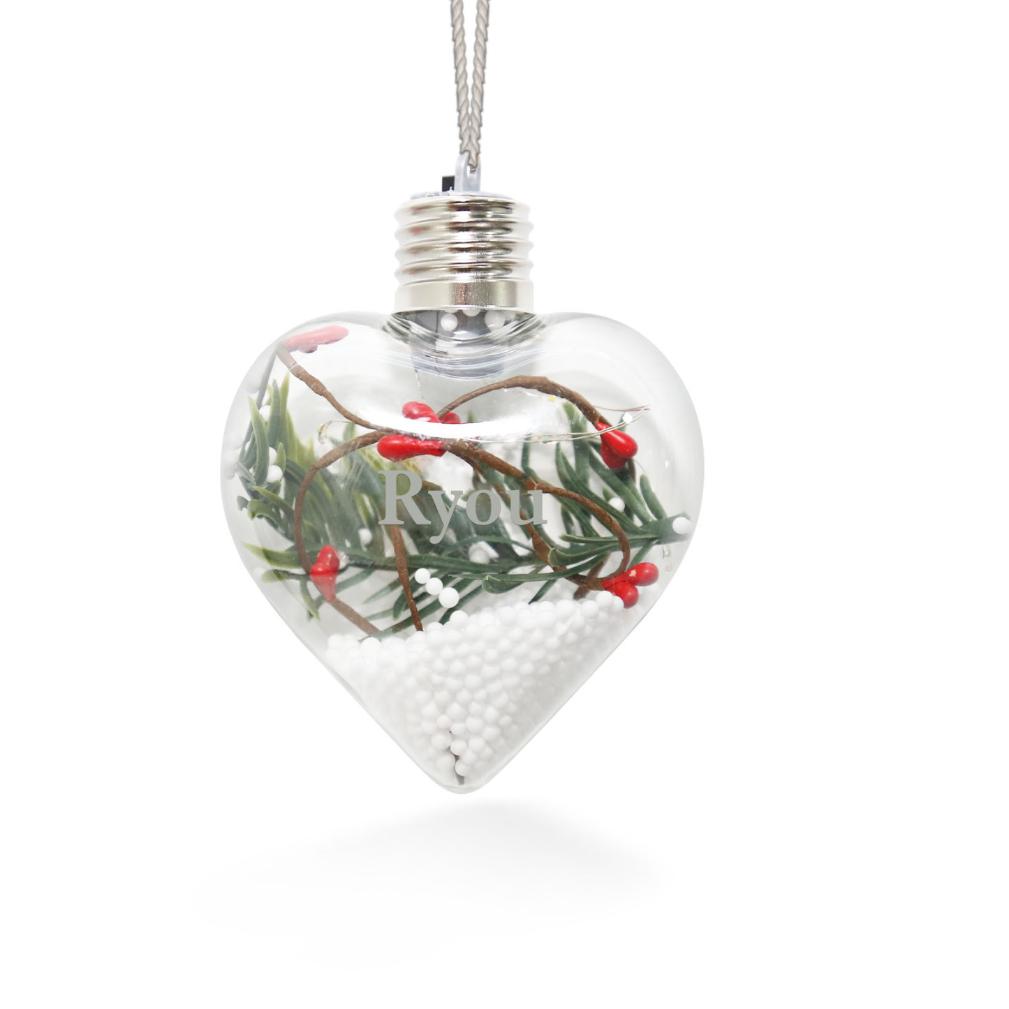 Ornements de Boule transparente Cœur de Noël avec lumières LED texte Personnalisé boule de noël | Jessemade