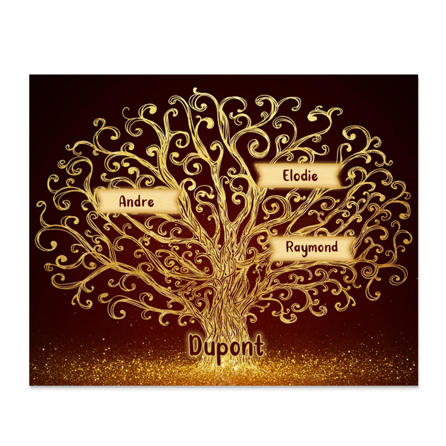 Cadre en Bois Arbre 3 Prénoms Personnalisés avec Texte Cadeau pour Famille