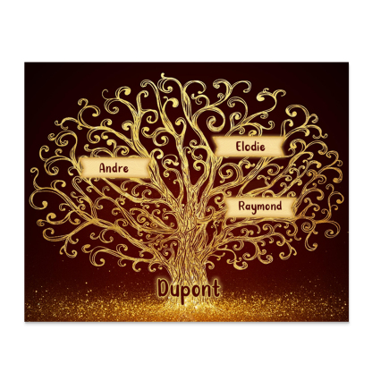 Cadre en Bois Arbre 3 Prénoms Personnalisés avec Texte Cadeau pour Famille