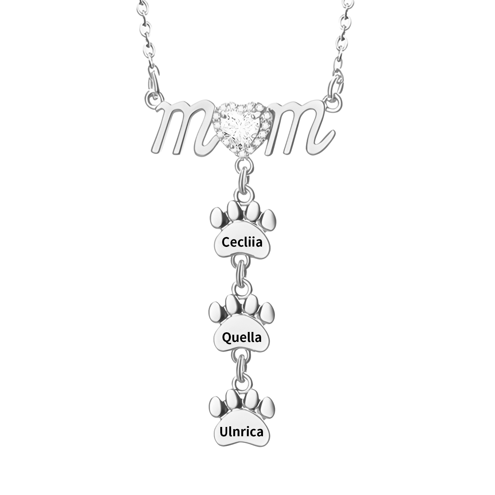 Collier Pendentif Petite Patte 3 Prénoms Personnalisés Collier pour Maman