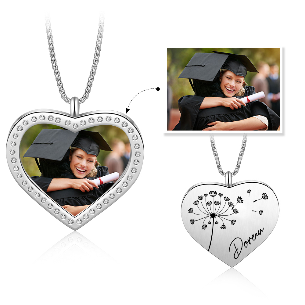 Collier Diplômé Pissenlit Prénom et Photo Personnalisés Cadeau de Graduation