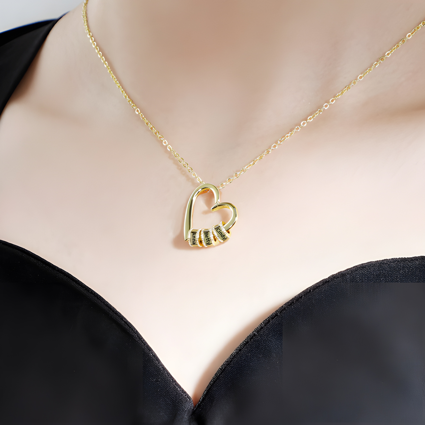 Collier Pendentif Cœur 3 Prénoms et Perles Personnalisés Collier Femmes | Jessemade