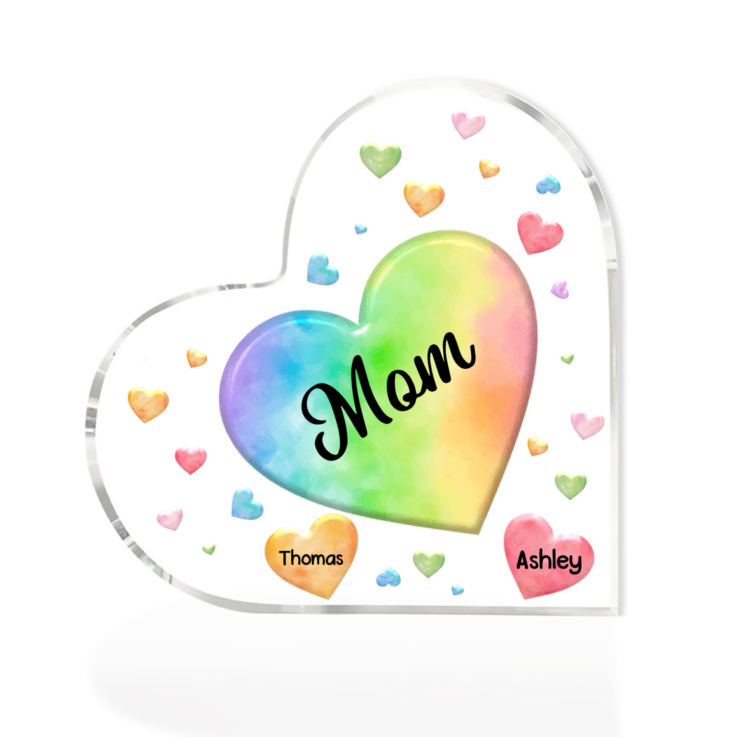 À ma Maman/Mamie - Plaque Acrylique en Forme de Cœur 2 Prénoms Personnalisés avec 1 Texte