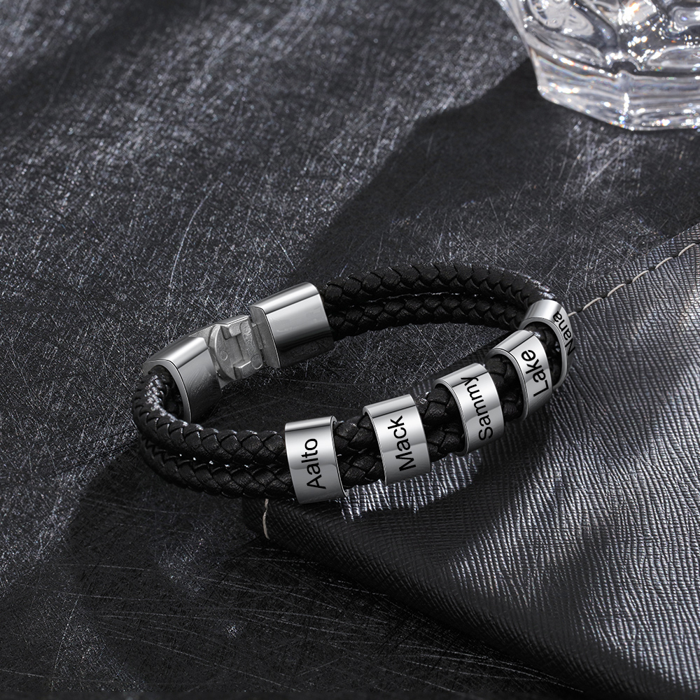 1-8 Noms Bracelet Cuir tressé Personnalisé Bracelet Homme