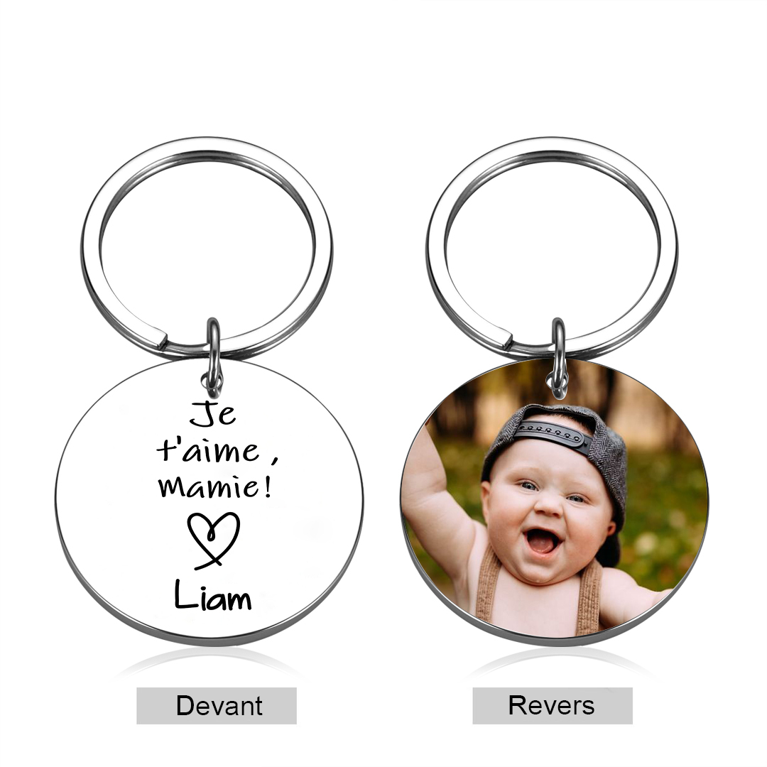 Porte-Clés 1 Prénom et Photo Personnalisés pour Mamie