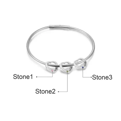 Bracelet Jonc 3 Prénoms Personnalisés avec 3 Pierres de Naissance | Jessemade