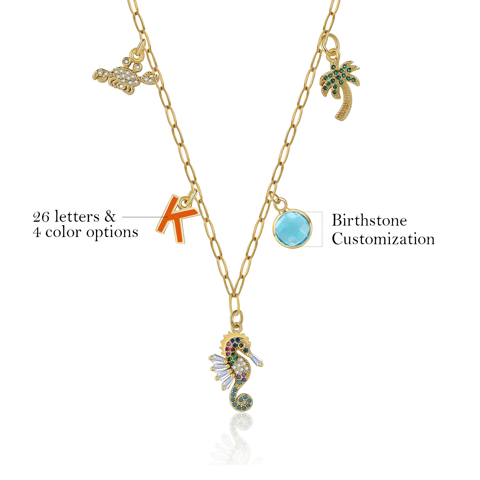 Collier Enfants Bébé Collier Hippocampe 1 Pierre de Naissance et 1 Lettre pour Fille Filleule