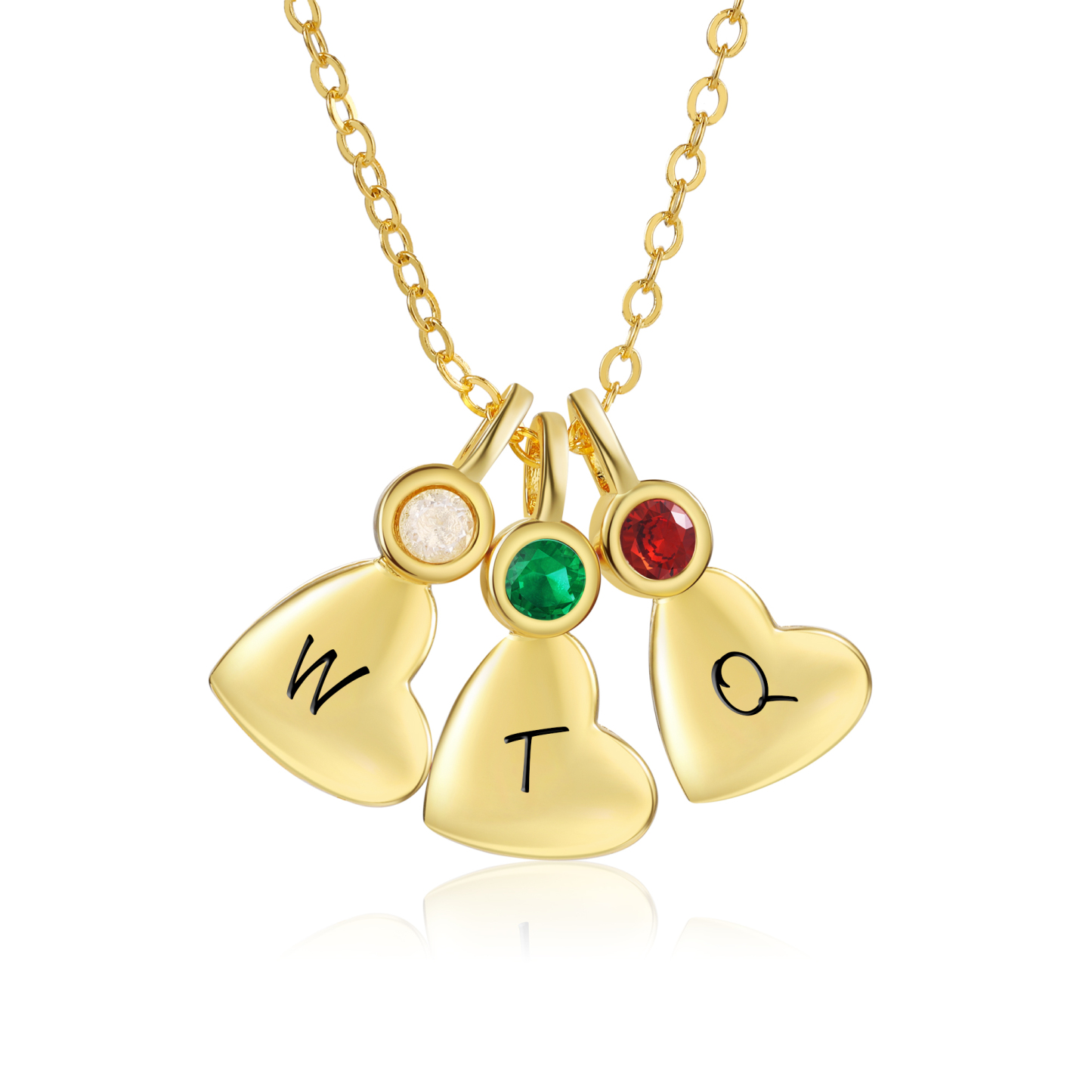 Collier Lettre avec Pendentif Cœur 3 Lettres Personnalisées avec Pierre de naissance pour Femmes|Jessemade