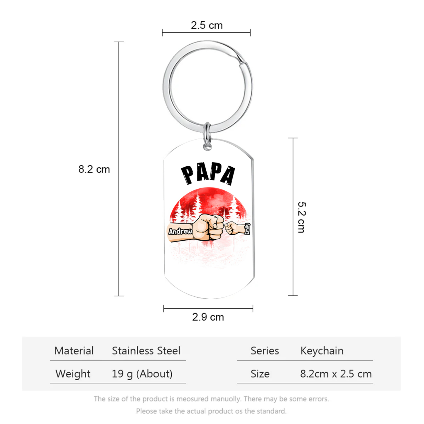 À Papa/Papi - Porte-Clés Poings 2 Prénoms Personnalisés