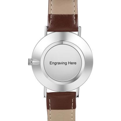 Montre Personnalisée Photo avec Gravure du prénom ou Message Bracelet en Cuir pour Femme