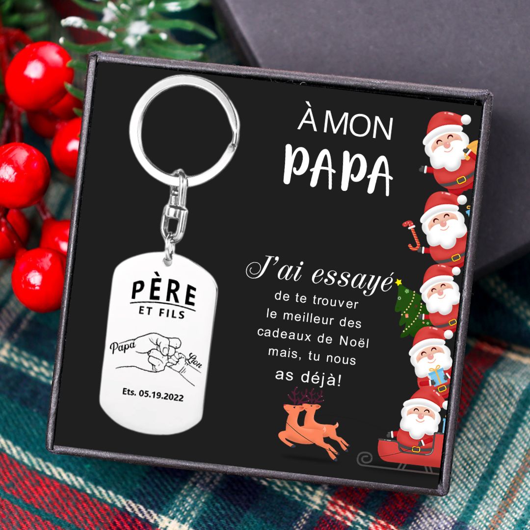 À Papa - Porte-clés gravé Poings 2 Prénoms Personnalisés avec Photo et