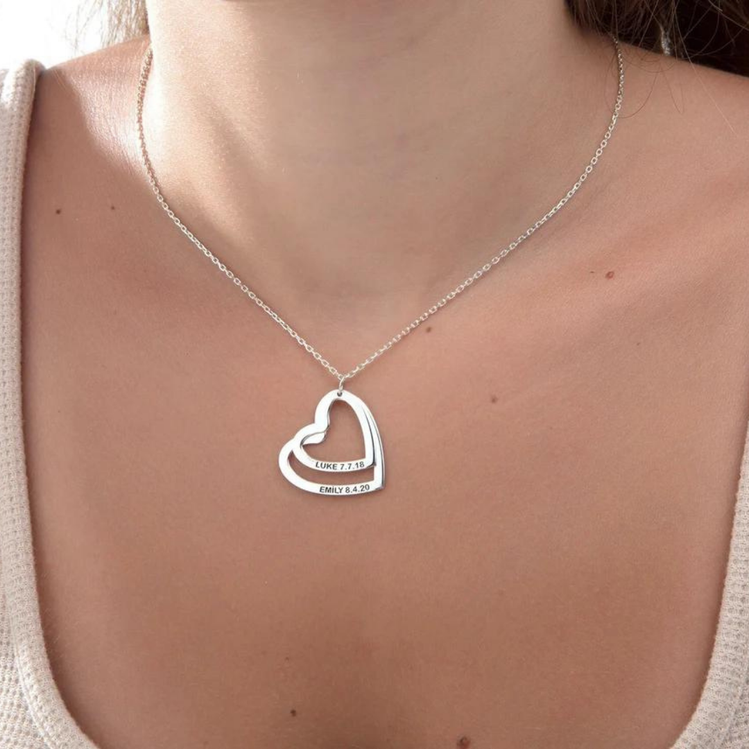 Collier Prénom Gravé Personnalisé 2 Coeurs