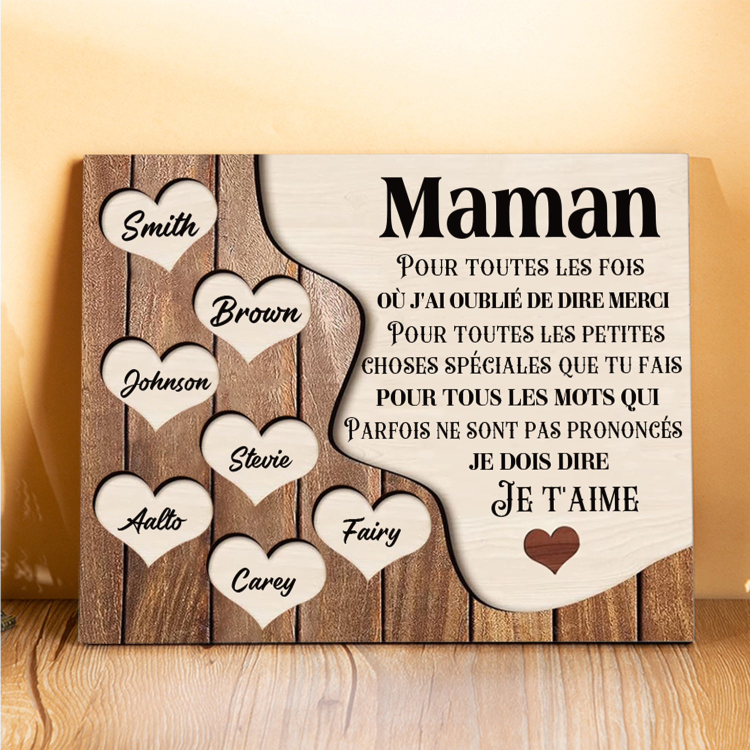 À ma Maman/Mamie - Cadre en Bois 7 Prénoms Personnalisés avec Texte Cadeau pour Famille