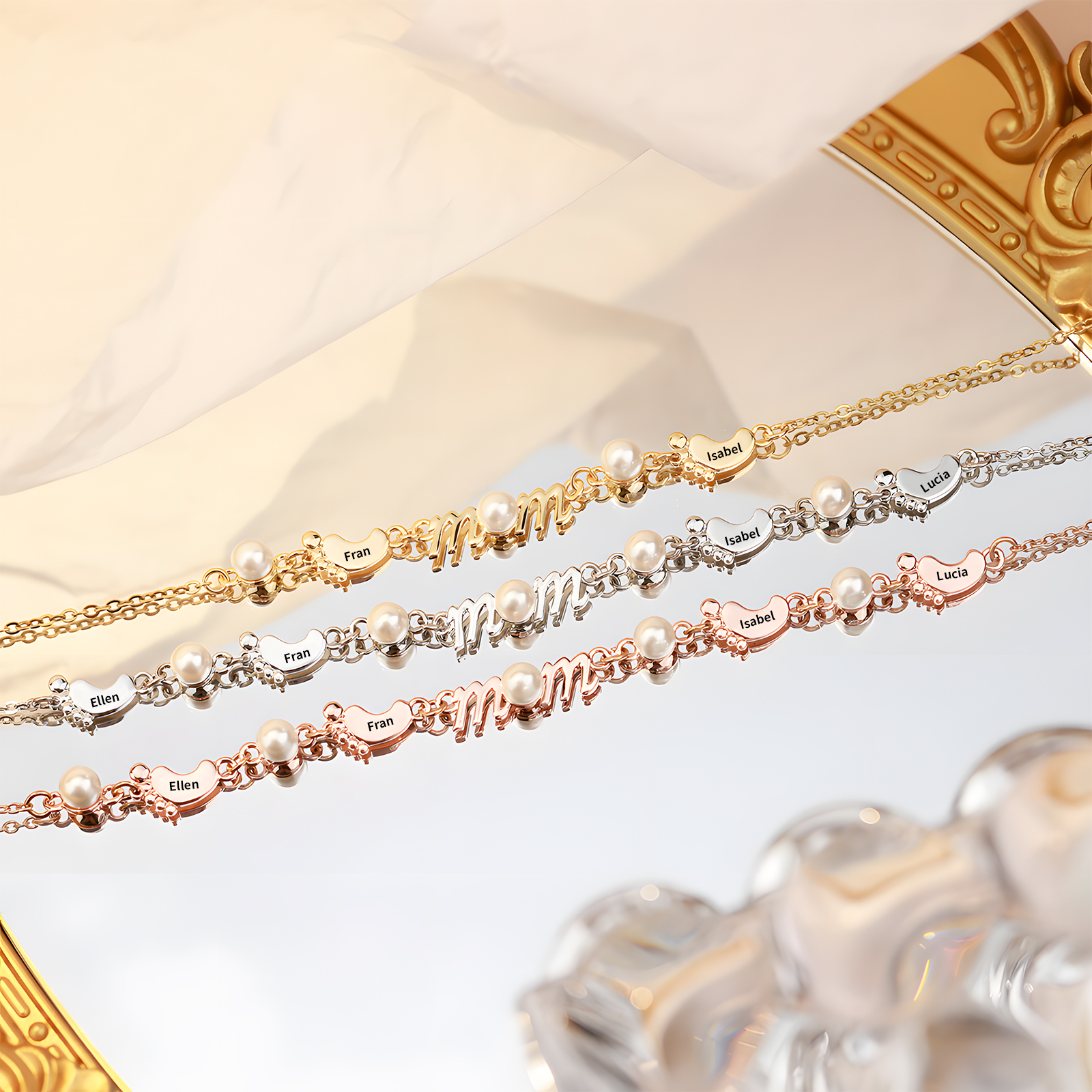 Collier Pieds Bébé et Perles 2 Prénoms Personnalisés Collier pour Maman