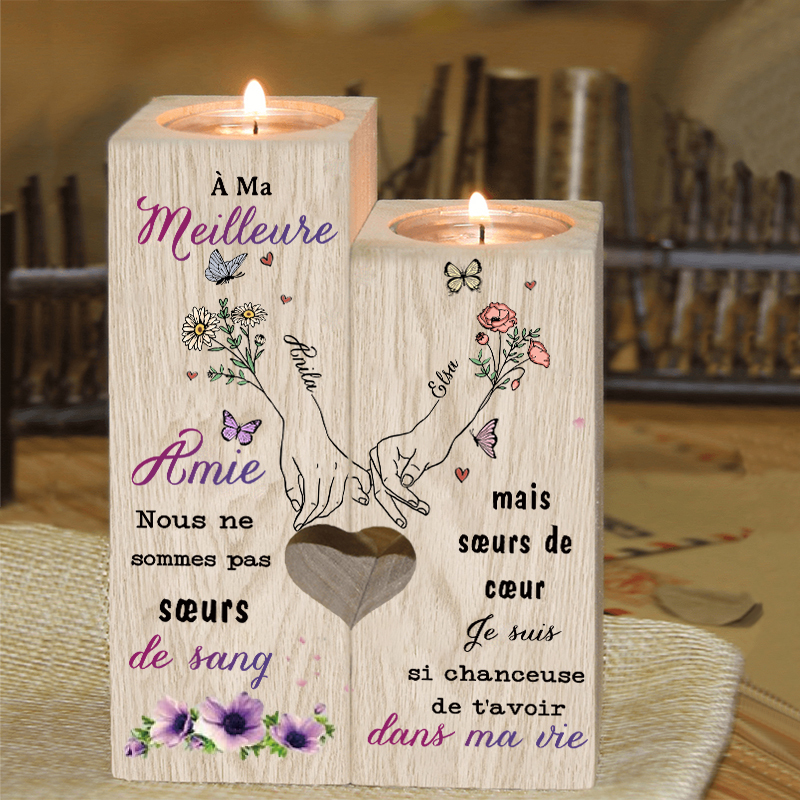 À Meilleure Amie - Bougeoir en Bois 2 Prénoms Personnalisés sans bougie