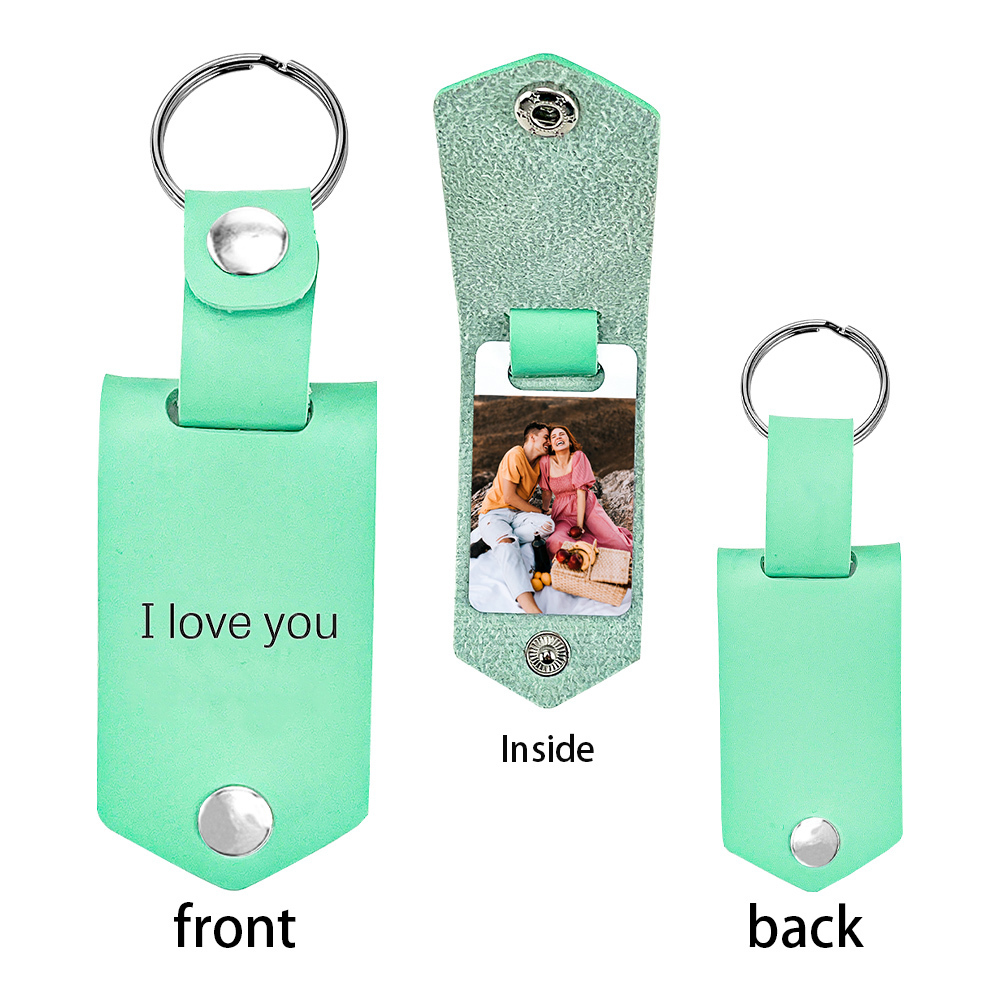 Porte-Clés Cuir Texte et Photo Personnalisées pour Couple