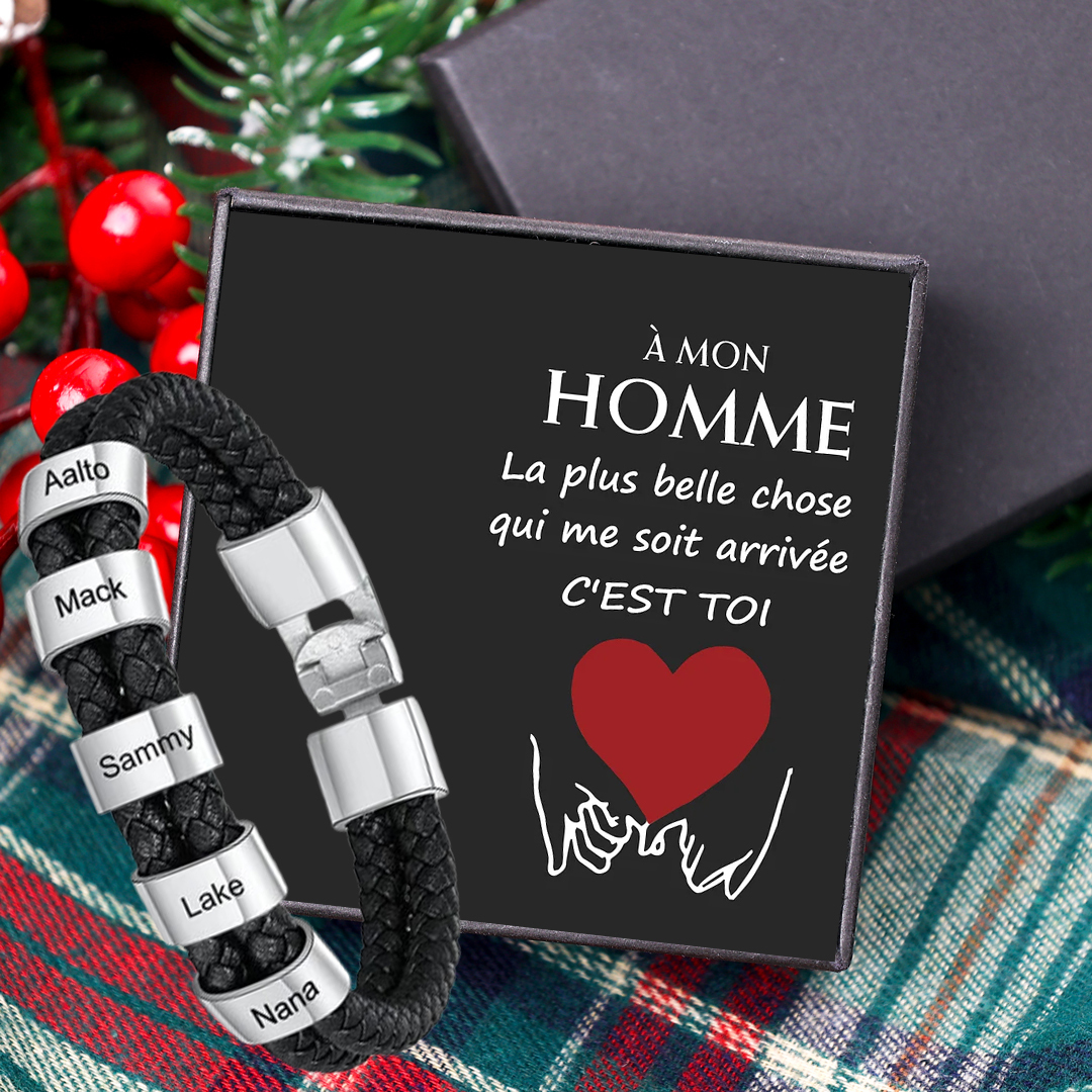 À mon homme - Bracelet Cuir tressé 2-5 Prénoms Personnalisés Bracelet Homme