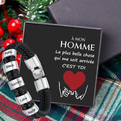 À mon homme - Bracelet Cuir tressé 2-5 Prénoms Personnalisés Bracelet Homme