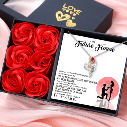 À Ma Femme - Collier Cœur Rose 2 Prénoms Personnalisés avec 1 Pierre d