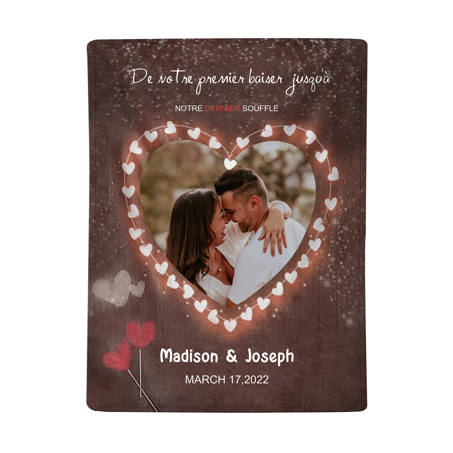 Couverture Plaids Polaire 2 Prénoms Personnalisés avec Date et Photo pour Couple | Jessemade