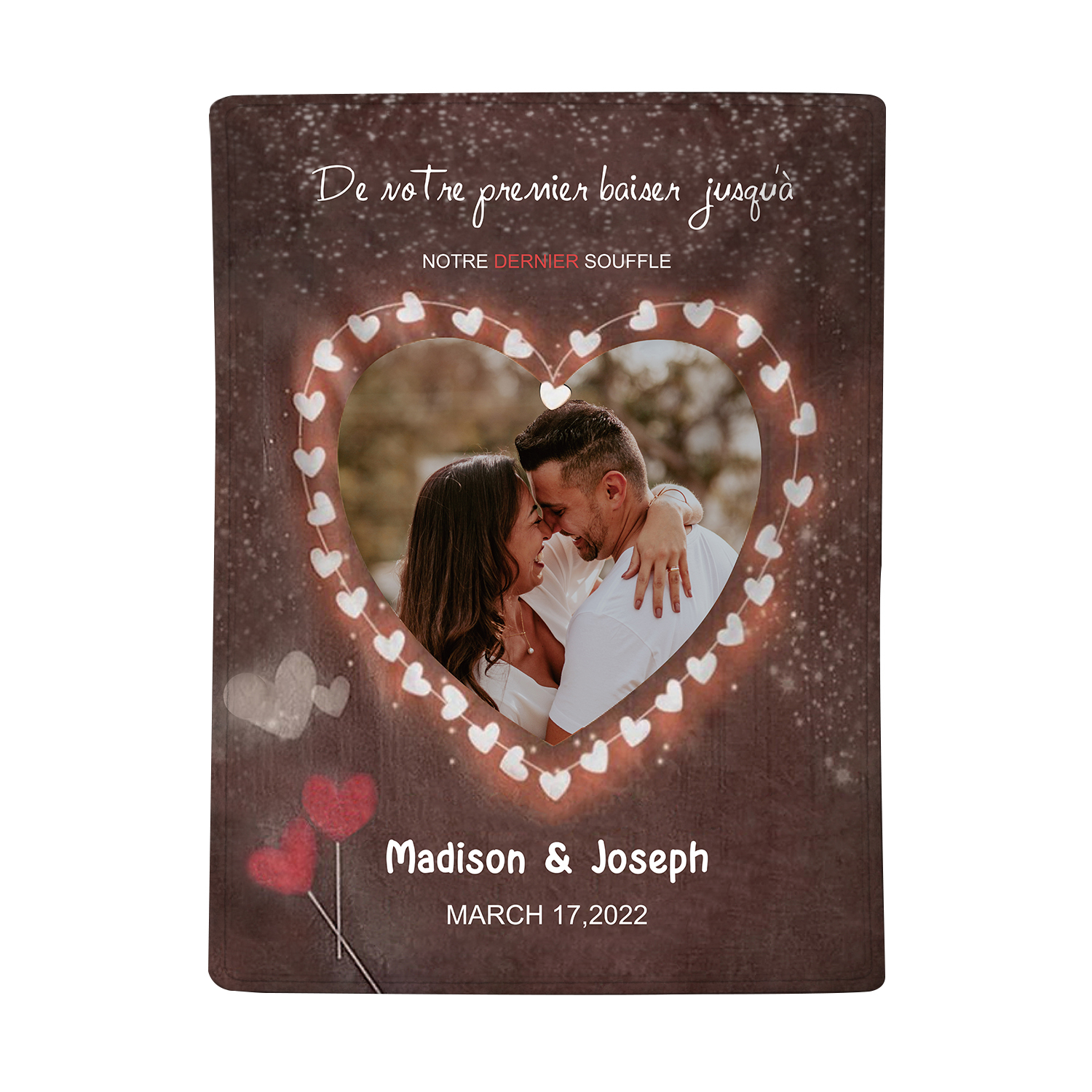 Couverture Plaids Polaire 2 Prénoms Personnalisés avec Date et Photo pour Couple | Jessemade