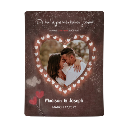 Couverture Plaids Polaire 2 Prénoms Personnalisés avec Date et Photo pour Couple | Jessemade