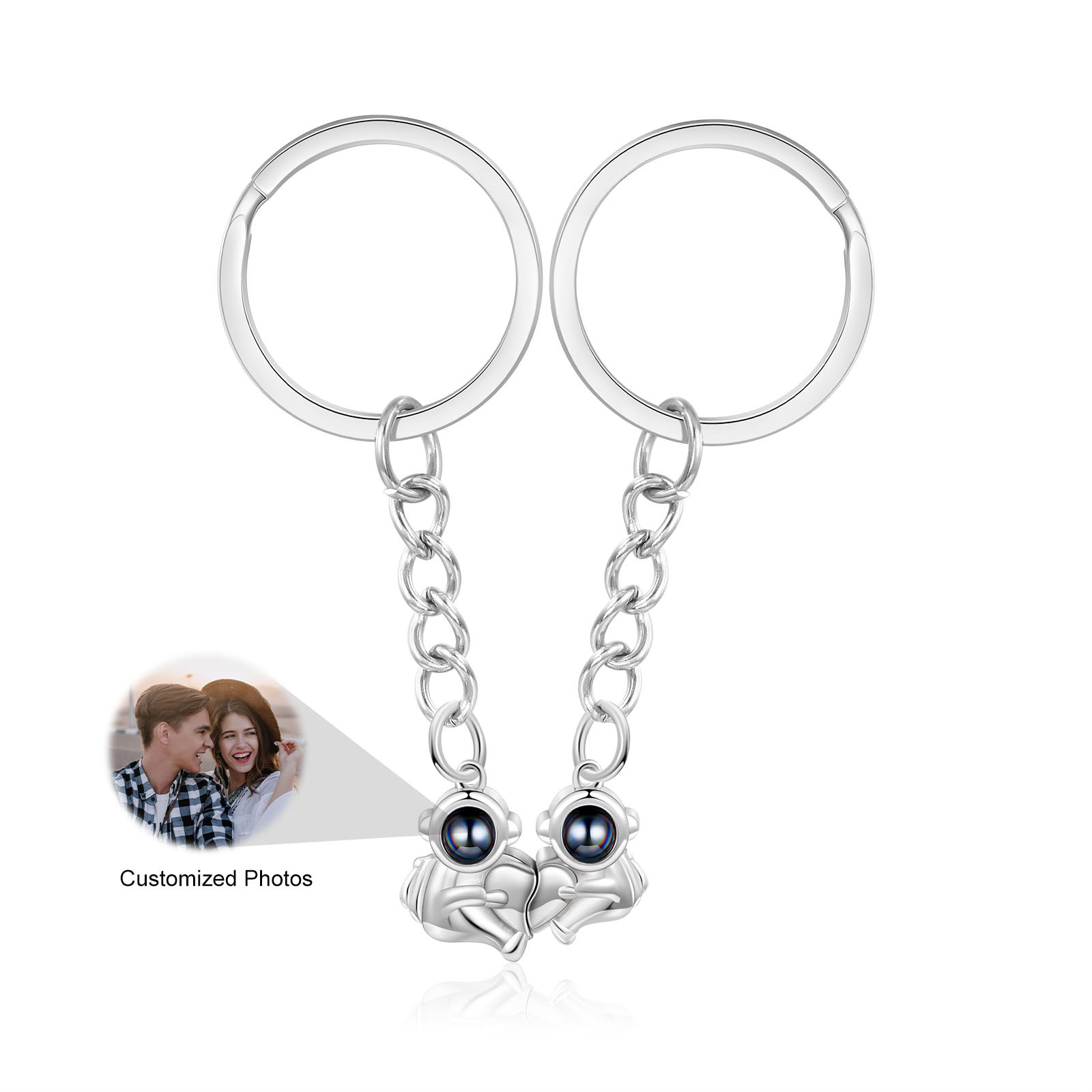Porte-Clés Projection de Pierres 1 Photo Personnalisée Porte-Clés Astronaute magnétique pour Couple