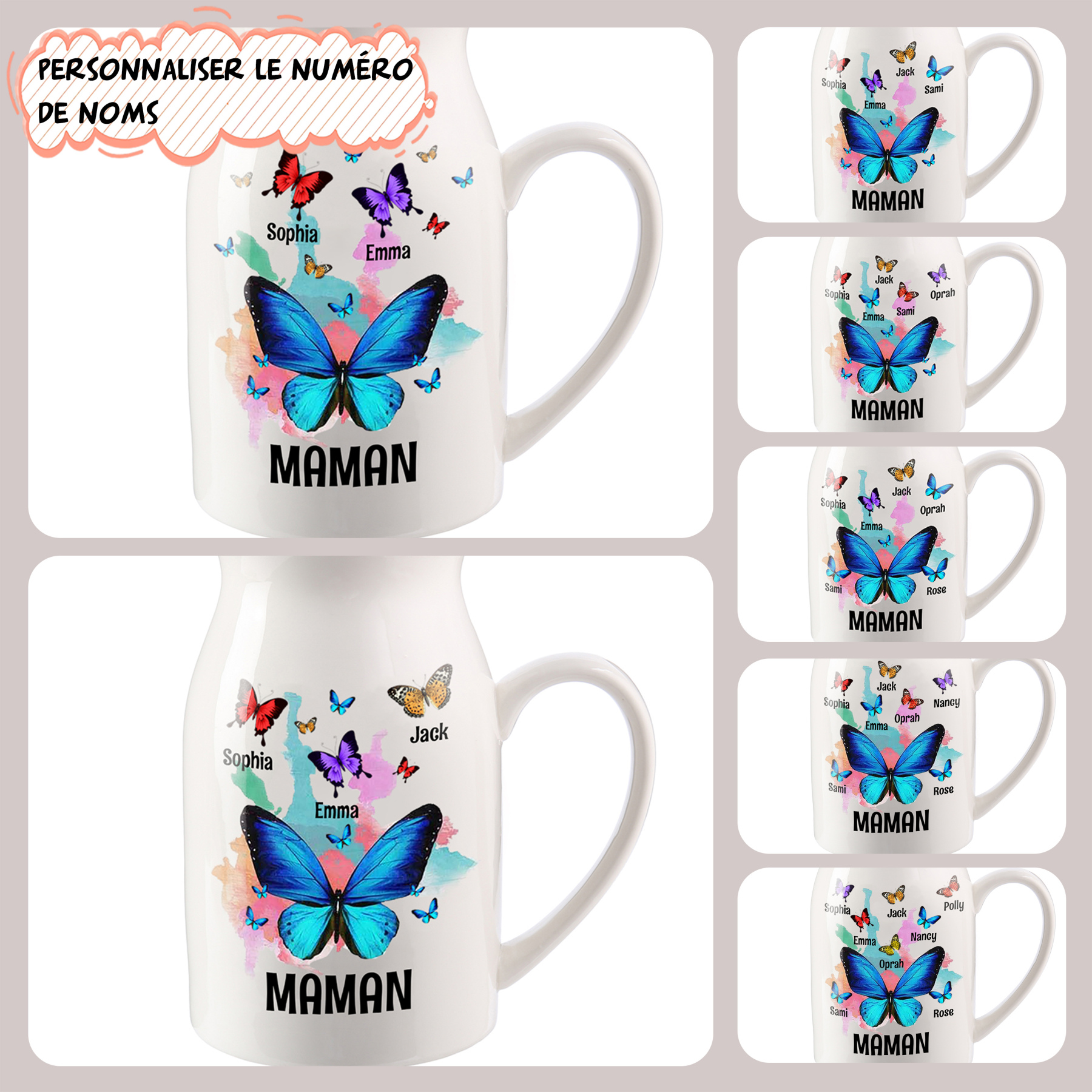 Vase à Fleurs Papillons 2 Prénoms Personnalisés avec Texte Décoration de la Maison