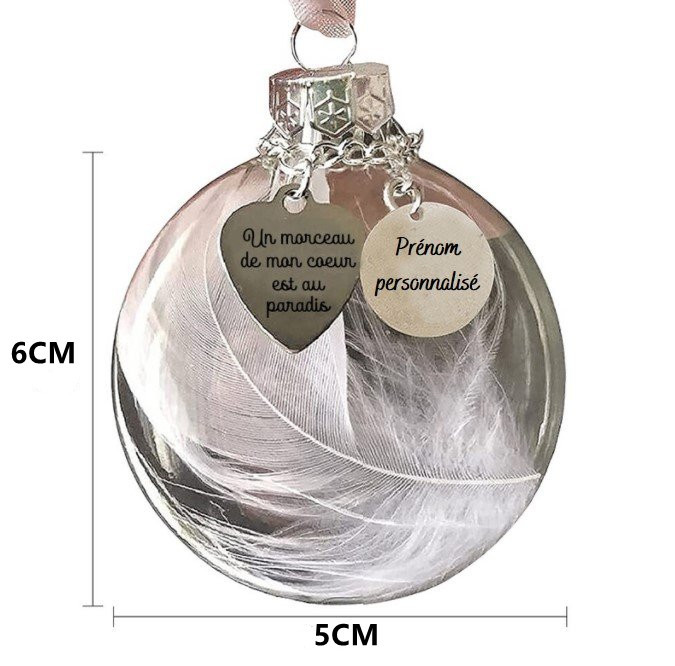Ornements Boule transparente de plumes Prénom Personnalisé | Jessemade