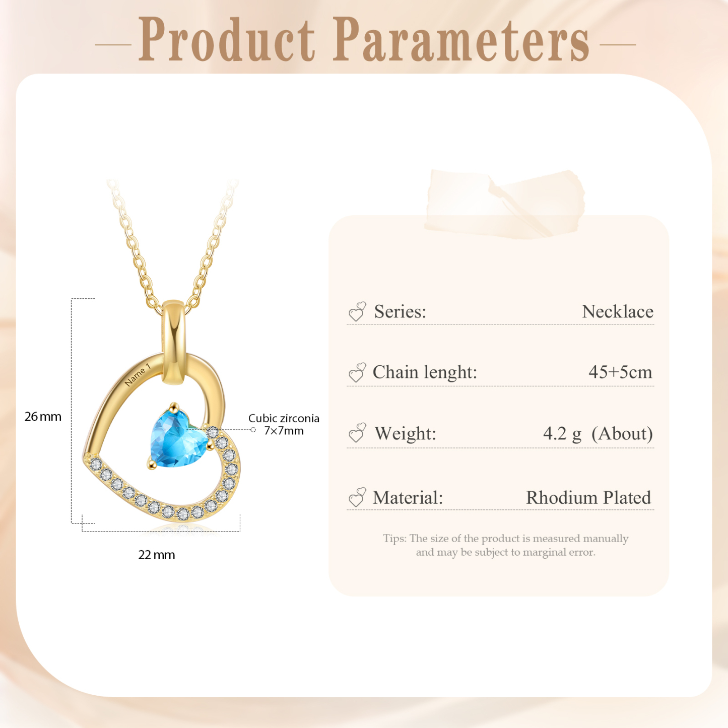 Collier Coeur Pendentif 1 Prénom Personnalisé avec Pierre de naissance｜Jessemade