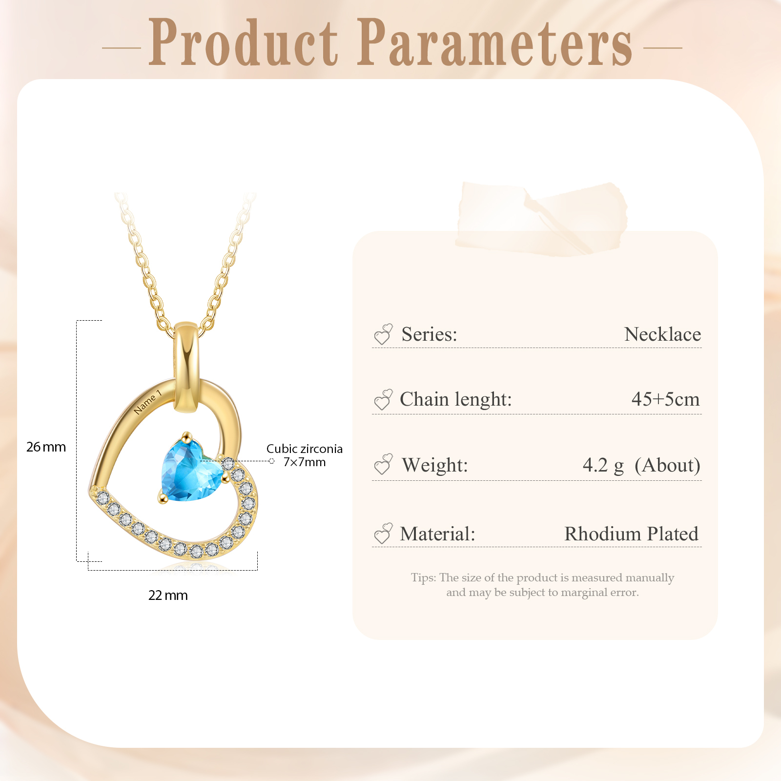 Collier Coeur Pendentif 1 Prénom Personnalisé avec Pierre de naissance｜Jessemade