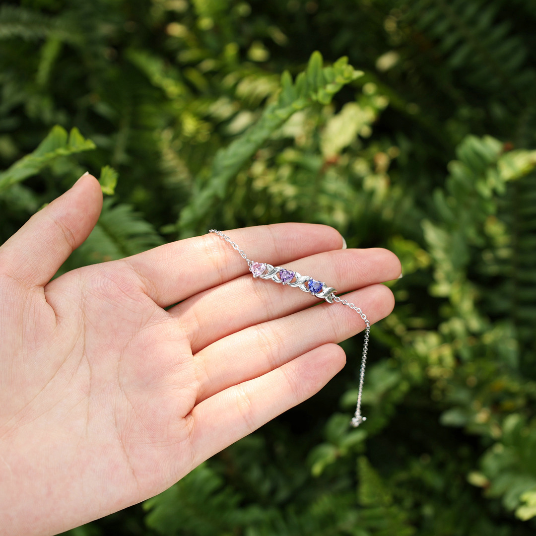 Bracelet à Breloque 3 Prénoms Personnalisé avec 3 Pierres de Naissance