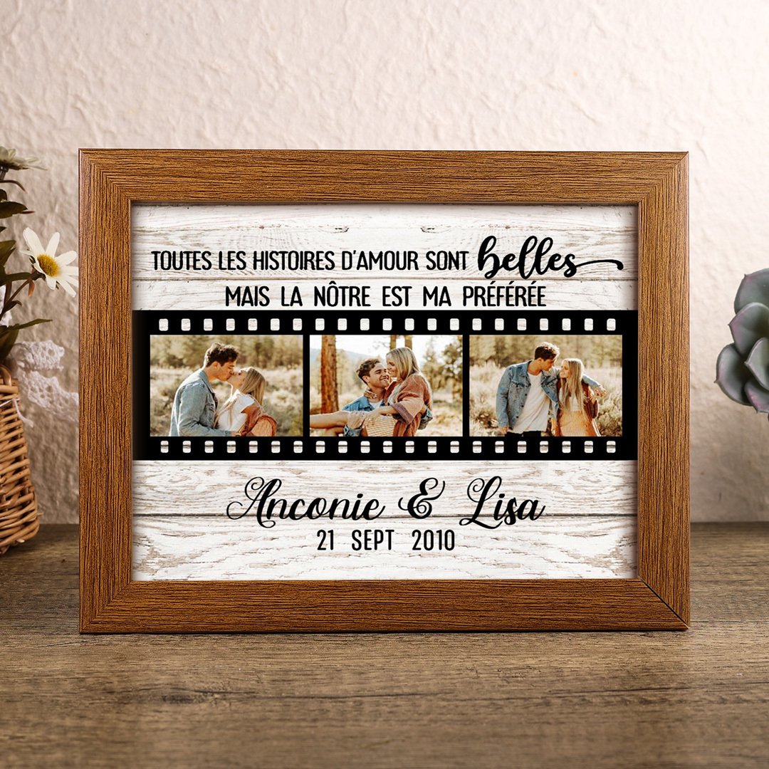 Cadre en bois de Saint-Valentin 2 Prénoms personnalisé avec 3 photo et date