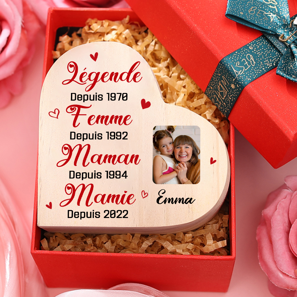 À Ma Mamie - Bougeoir en Bois 1 Prénom et 4 Années Personnalisés avec Photo sans bougie