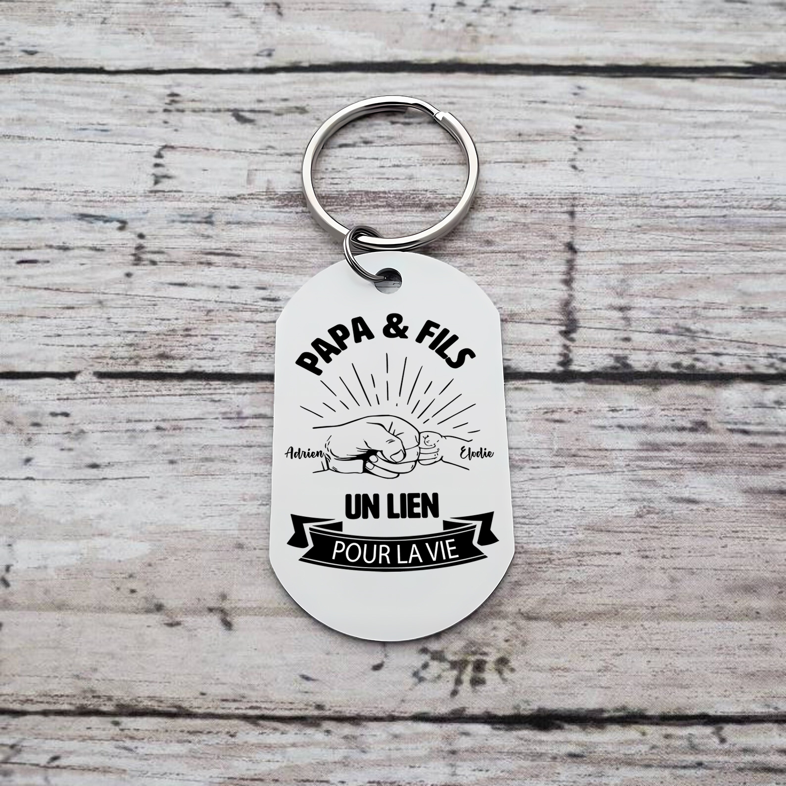 À mon Papa - Porte-Clés Poings 2 Prénoms Personnalisés Porte-Clés Père et Fils