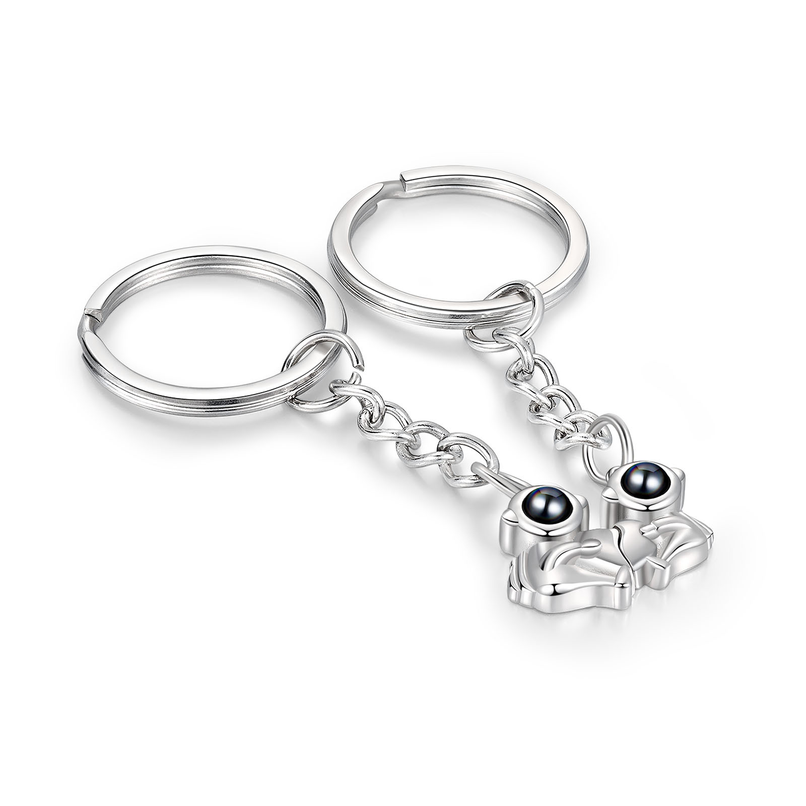 Porte-Clés Projection de Pierres 1 Photo Personnalisée Porte-Clés Astronaute magnétique pour Couple