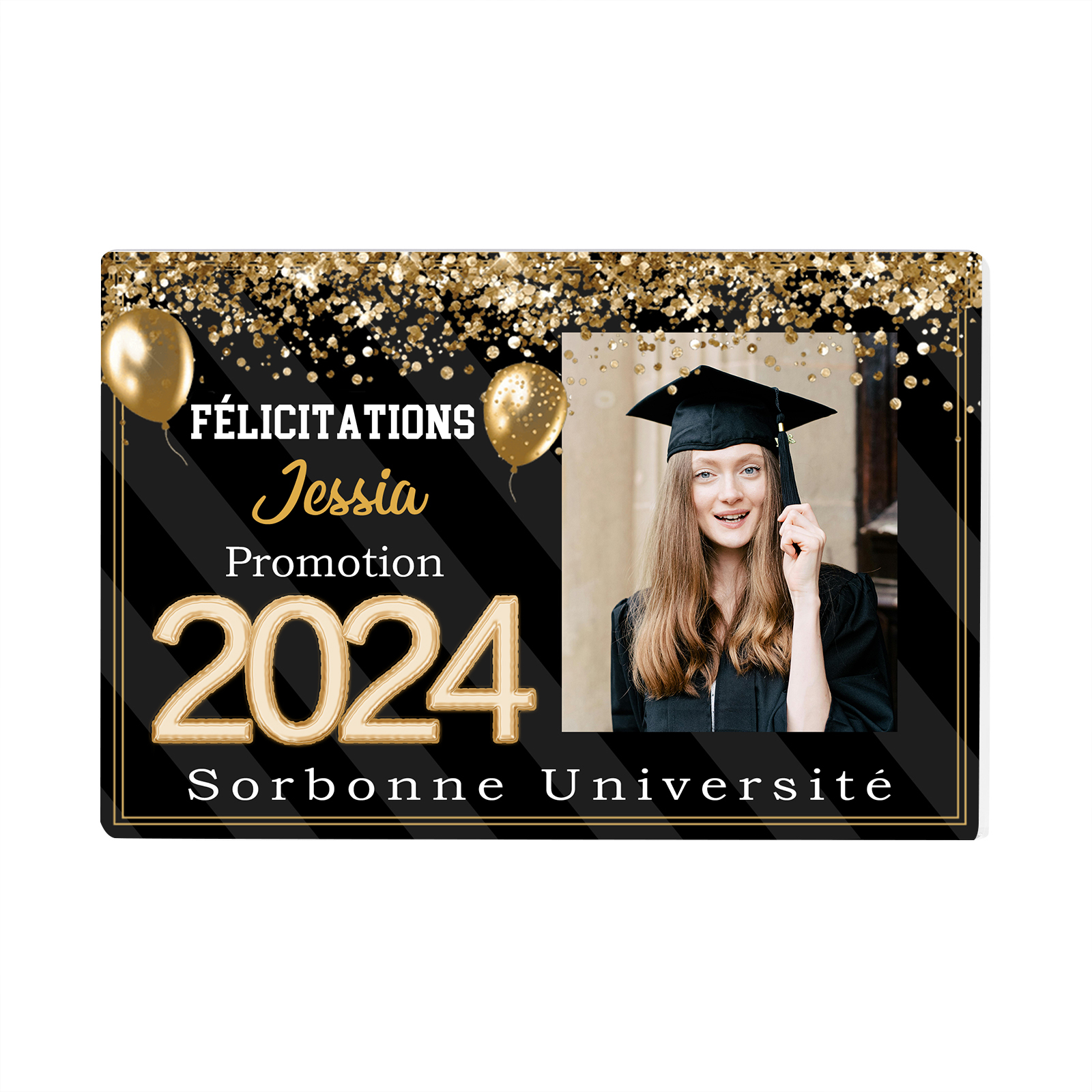 Plaque Acrylique Rectangle Diplômés Prénom et Photo Personnalisés avec Années et Texte Cadeau de Graduation