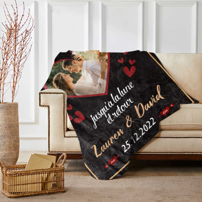 Couverture Plaids Polaire Cœur 2 Prénoms Personnalisés avec Photo et Date pour Couple | Jessemade