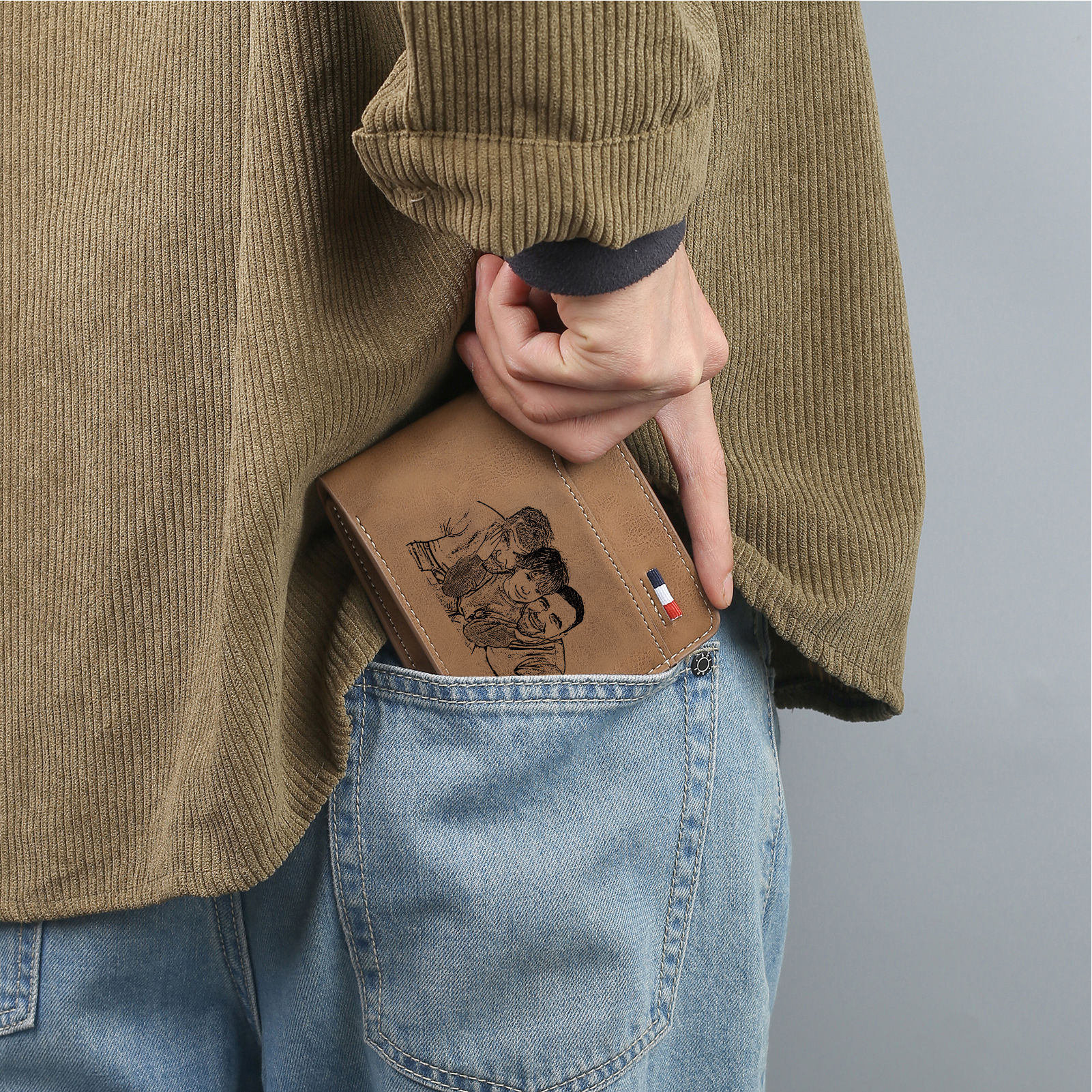 À mon Papa - Portefeuille Poings 5 Prénoms Personnalisés avec Photo Classique Homme Porte-Monnaie Carte