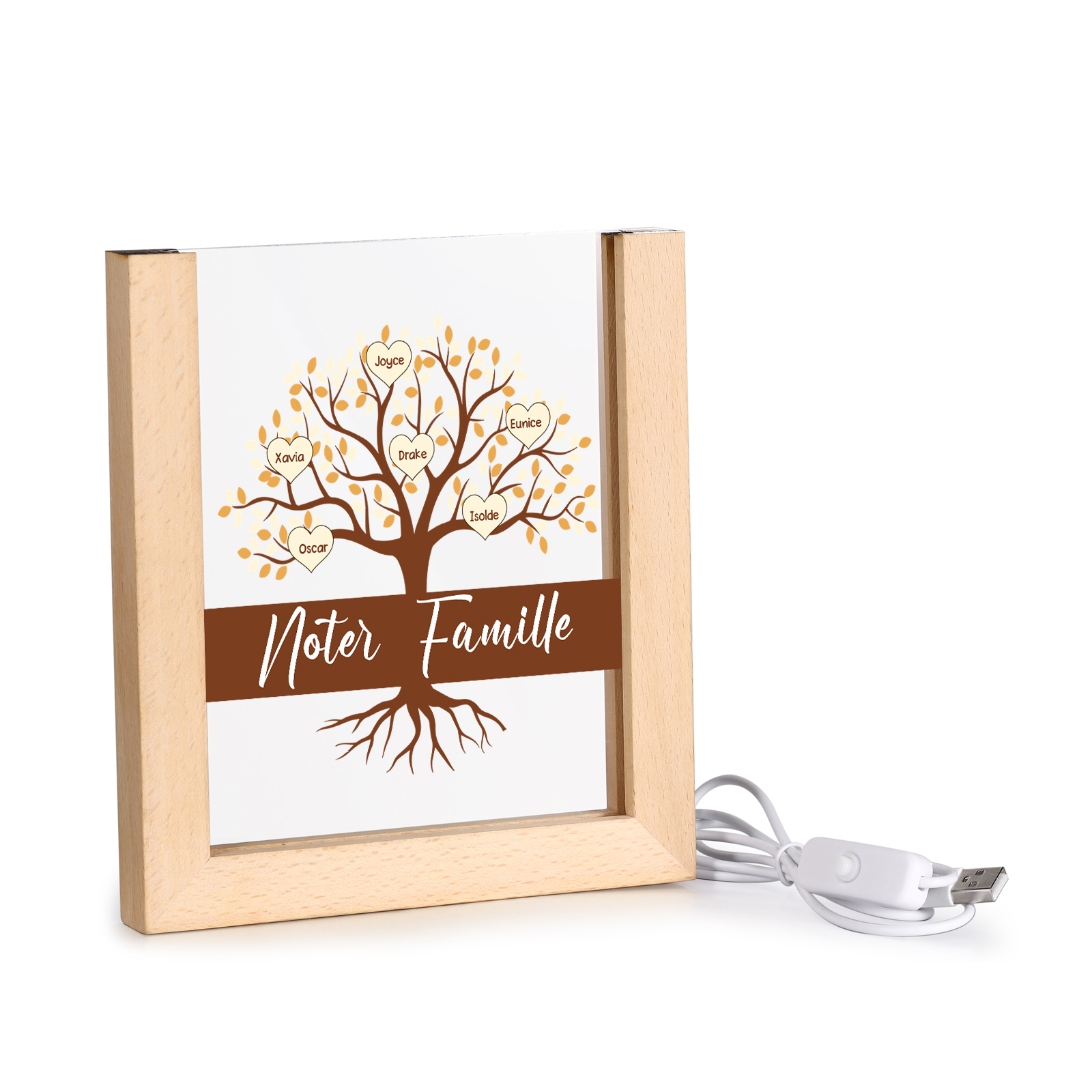 À Maman/Mamie - Lampe de chevet LED Arbre 6 Prénoms Personnalisés avec 1 Texte