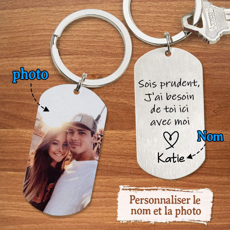 Porte-Clés Photo et Prénom Personnalisés