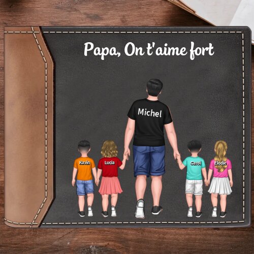 À mon Papa - Portefeuille Personnalisé avec 1-4 Prénoms et Enfants illustrés Portefeuille Homme | Jessemade