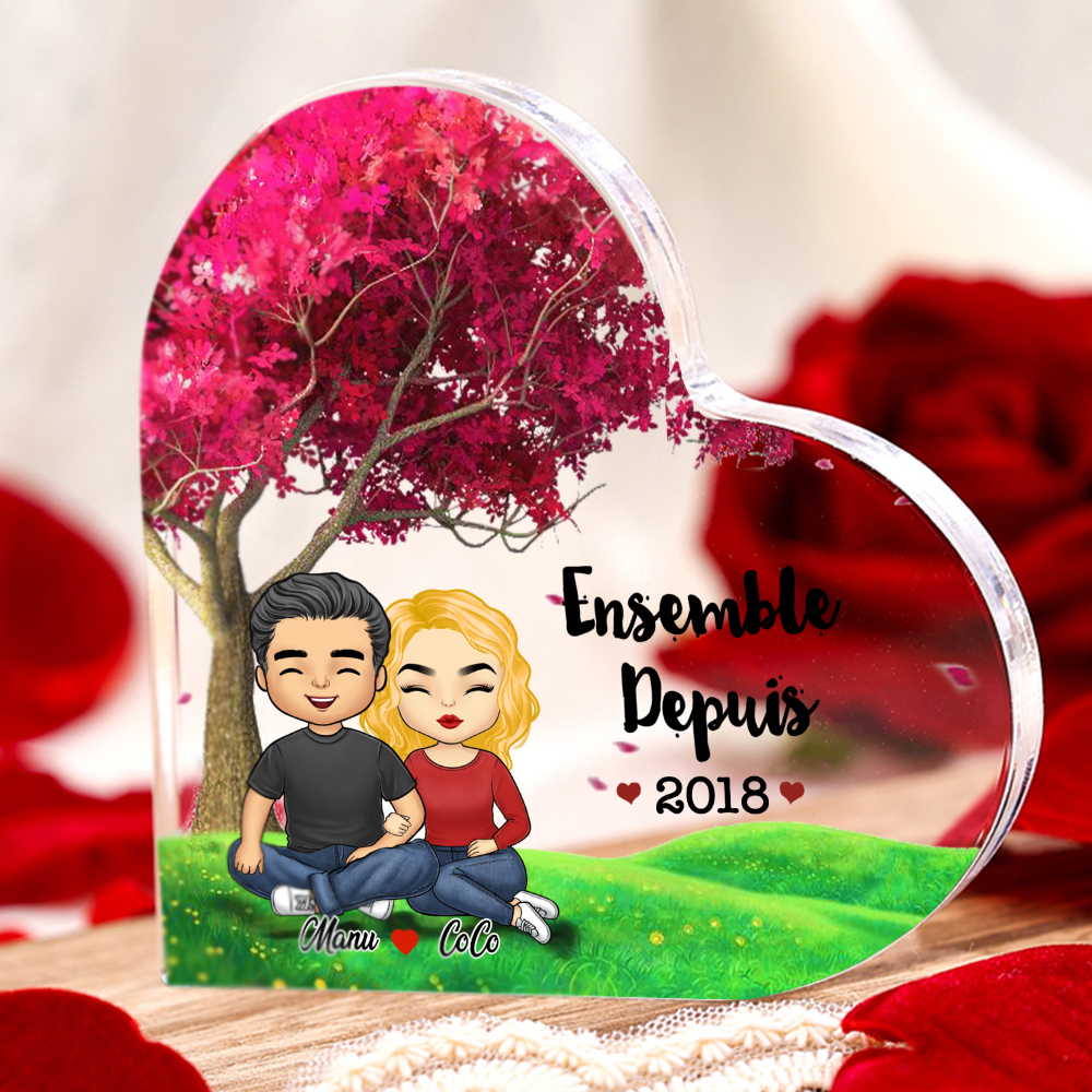 Plaque Acrylique en Forme de Cœur 2 Prénoms Personnalisés avec Année pour Couple