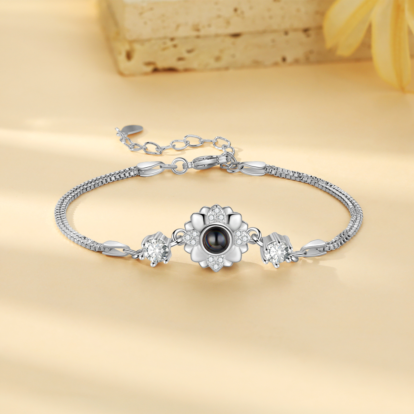 Bracelet Fleur Personnalisé avec Photo Bracelet Photo Projection Argent pour Femme｜ Jessemade