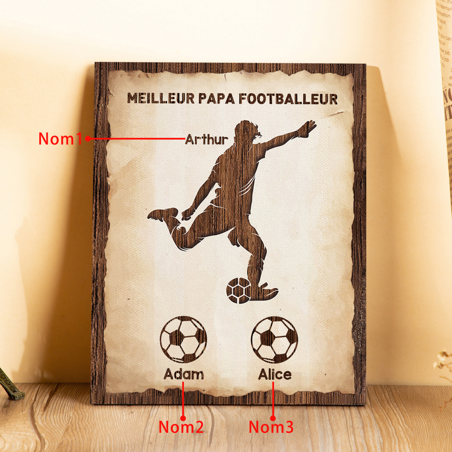 À Mon Papa-Cadre en Bois Football 3 Prénoms Personnalisés